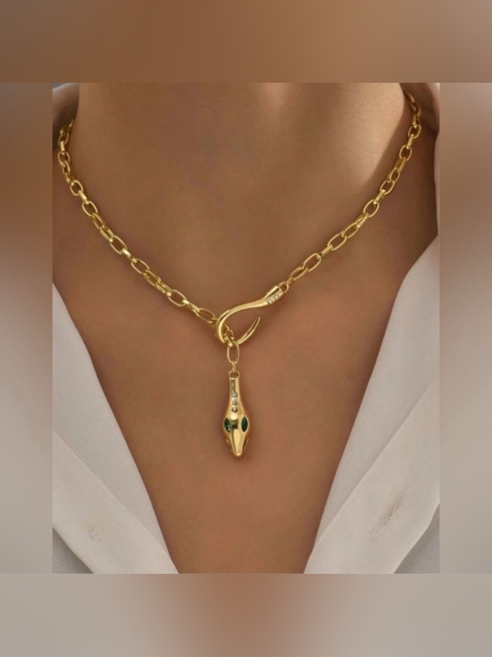 Gold Plated Stainless Steel Snake Lariat Necklace